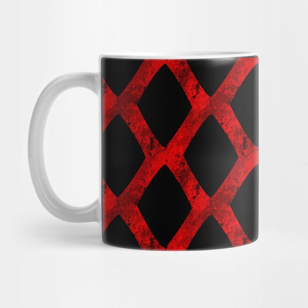 Red Grid Cube Geometric Dark Pattern by DeneboArt